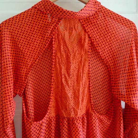 Romeo & Juliet Couture Sheer Orange Top Back Lace Cut Out S - Picture 7 of 10